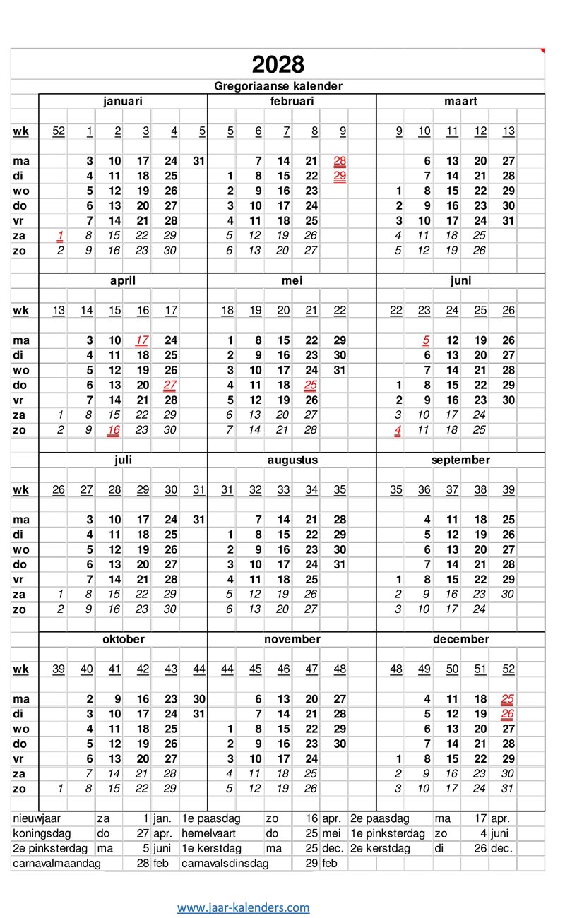 2028 Kalender Jaarkalender Met Weeknummers En Maanden Feestdagen 2028 Kalender Jaarkalender Met Weeknummers En Maanden Feestdagen